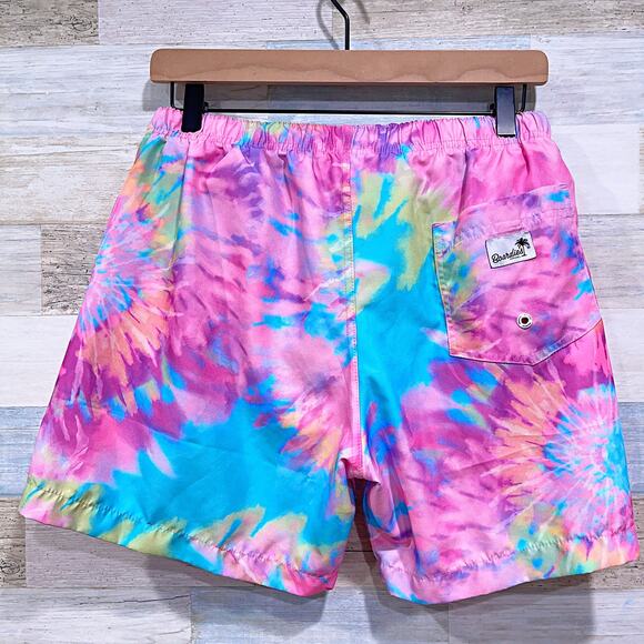 Boardies 5" Colorful Spiral Tie Dye Swim Trunks Blue Pink Pockets Mens Small - Picture 3 of 6